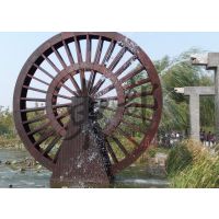 定制大型户外防腐木脚踏龙骨水车电动园林景观子母水车群