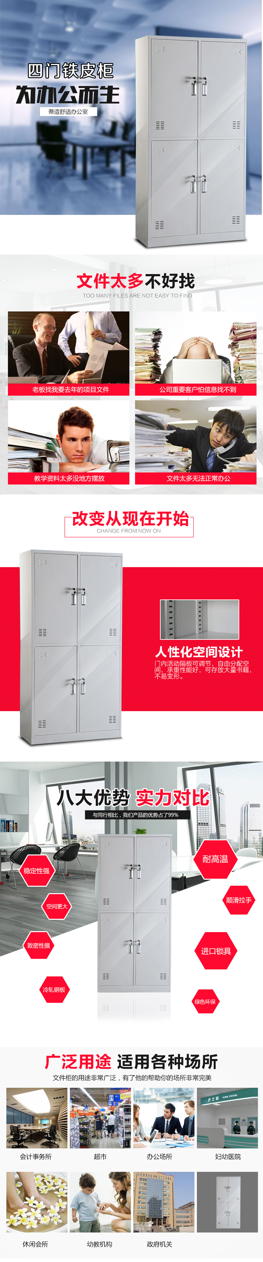 四门铁皮柜详情图