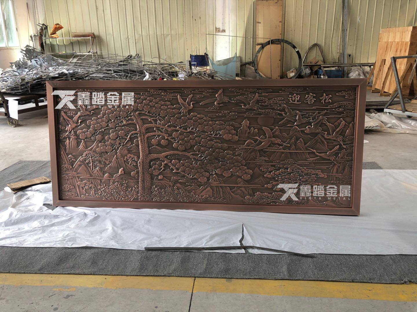 定制文化墙金属壁画铜铝板浮雕山水图案壁画