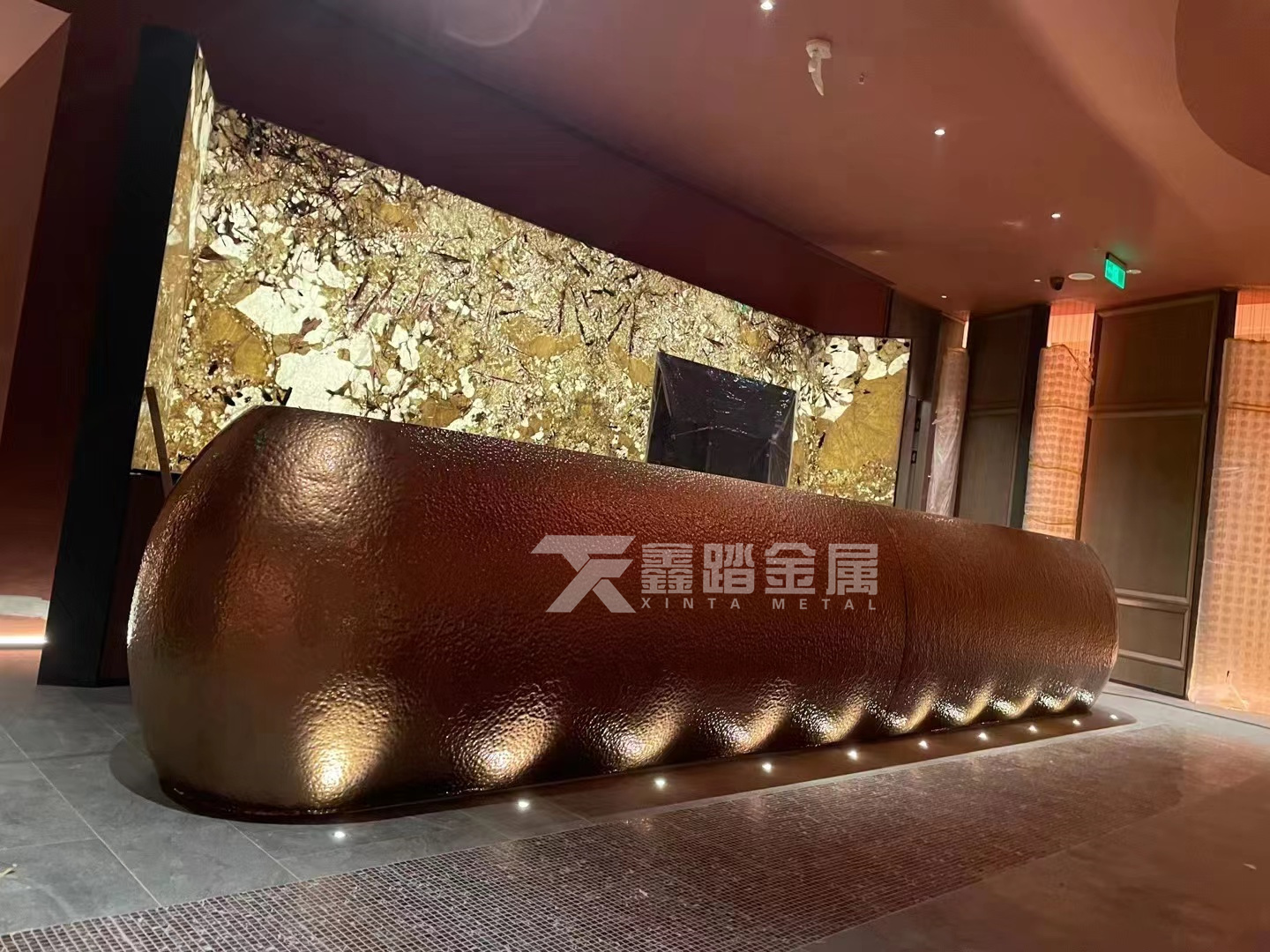 酒店门厅不锈钢接待台手工锤纹不锈钢水吧台
