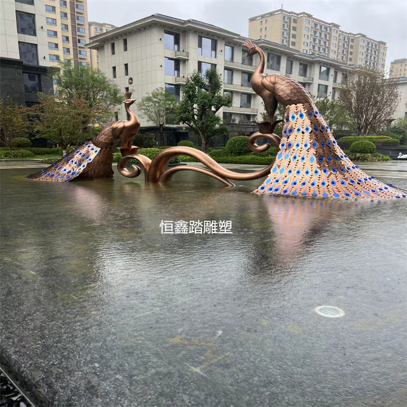 河北曲阳售楼部入口装饰不锈钢孔雀雕塑厂家